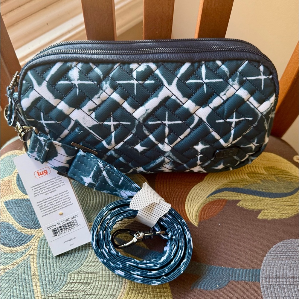 Lug Coupe XL convertible crossbody/belt bag in fun Diamond Navy print!